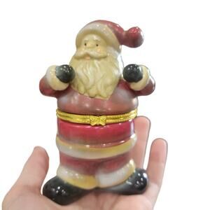 Vintage‎ Santa Claus Trinket Box Hinged Christmas Holiday Jewelry Trinket Box